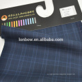 In stock wrinkle free blue check fabric made from 50 wool and 50 polyester weight 265g/m